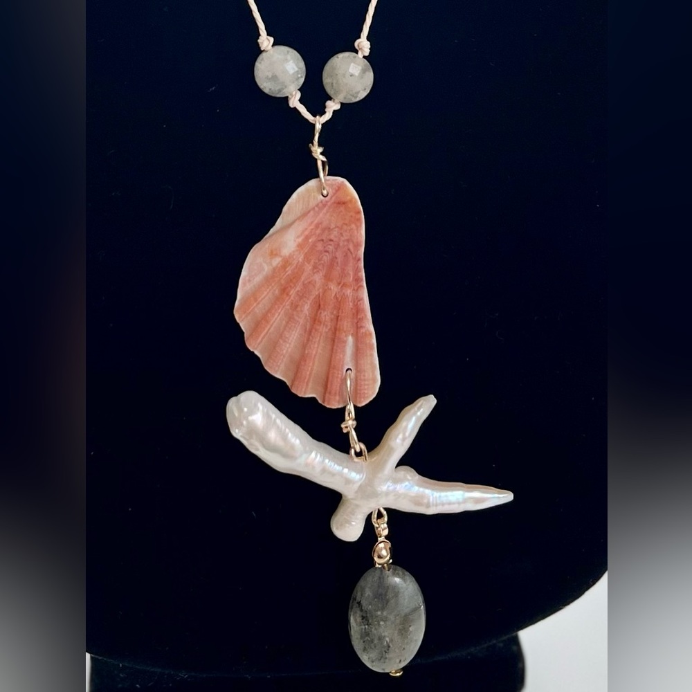 Handmade shell, pearl and labradorite necklace